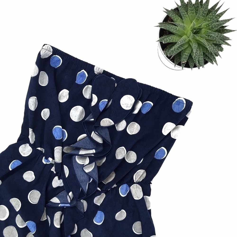 Banana Republic Strapless Blue Polka Dot Dress